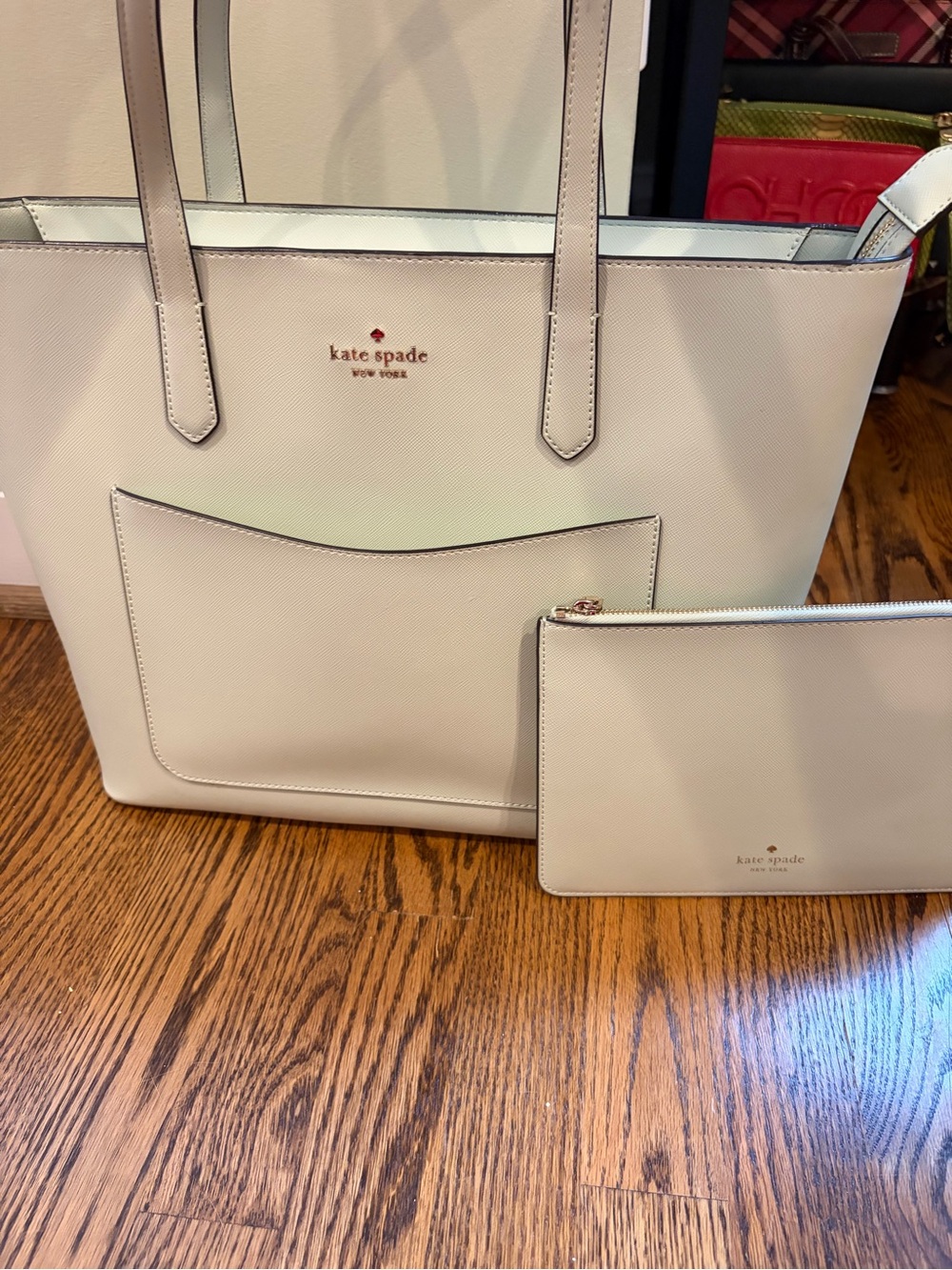 kate spade Mint Green Leather Tote with Matching Pouch